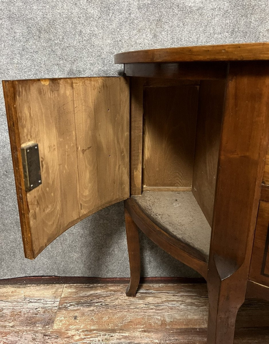 Louis Xv / Louis Xvi Transition Style Half-Moon Chest of Drawers in Mahogany Inlaid with Ebony Fillets, 1880s