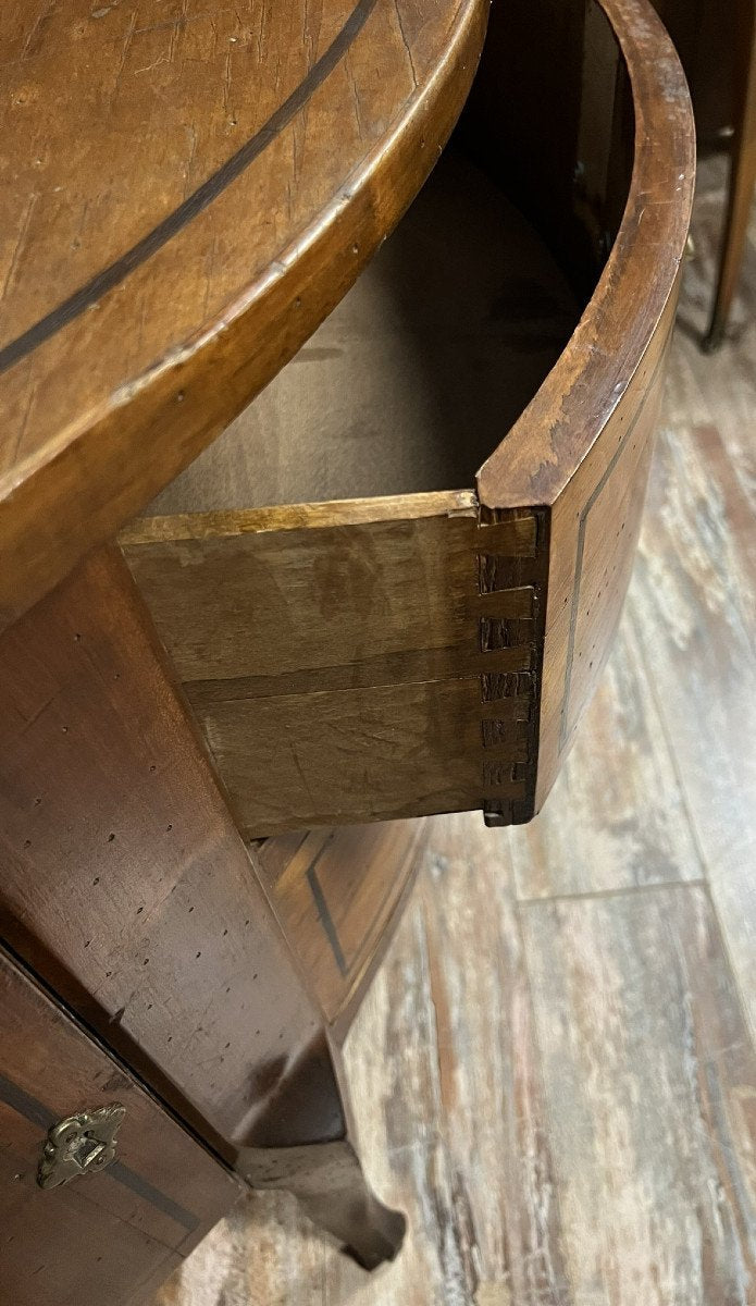 Louis Xv / Louis Xvi Transition Style Half-Moon Chest of Drawers in Mahogany Inlaid with Ebony Fillets, 1880s