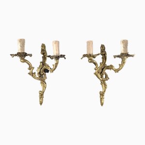 Louis XV Rocaille Style Bronze Wall Lights, Set of 2-HLV-2024381