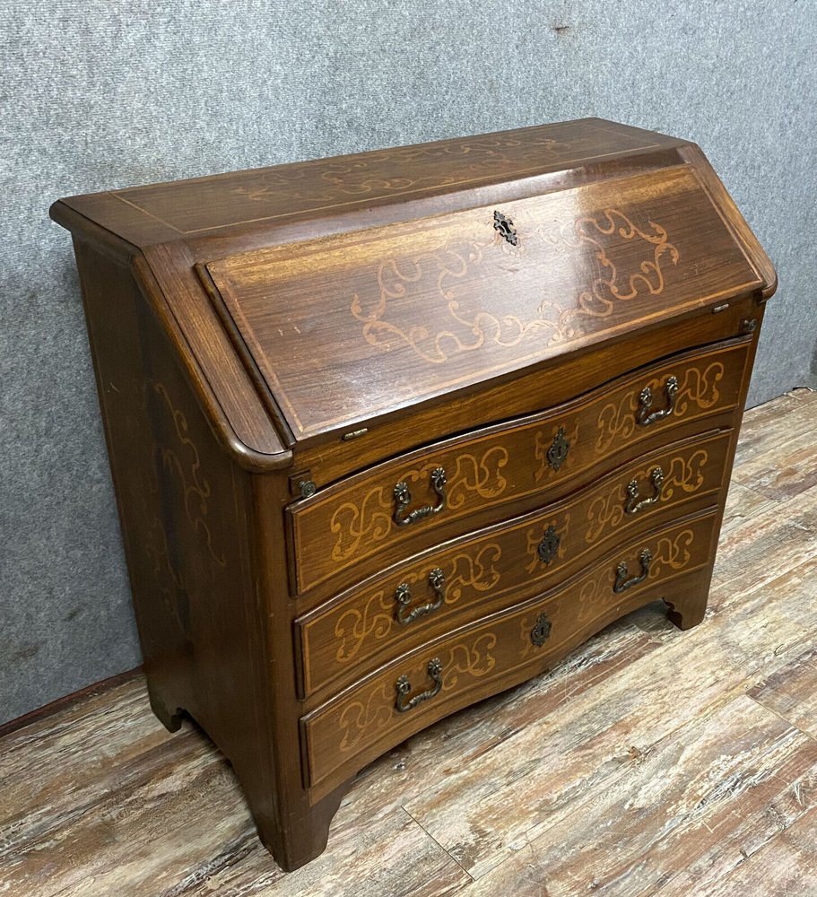 Louis XV Scriban Chest of Drawers in Precious Wood Marquetry, 1900s