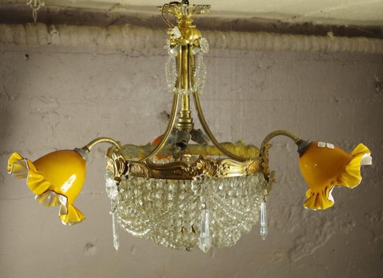 Louis XV Style Basket Chandelier in Crystal Bronze and Blown Glass-FWP-2030188