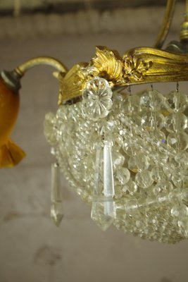 Louis XV Style Basket Chandelier in Crystal Bronze and Blown Glass-FWP-2030188