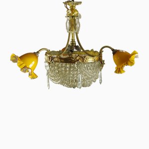 Louis XV Style Basket Chandelier in Crystal Bronze and Blown Glass-FWP-2030188