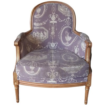 Louis XV Style Bergere Armchair in Floral Fabric-TCS-1072616