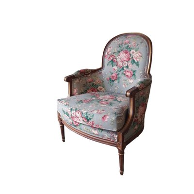 Louis XV Style Bergere Armchair in Floral Fabric-TCS-1061042