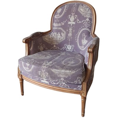 Louis XV Style Bergere Armchair in Floral Fabric-TCS-1072616