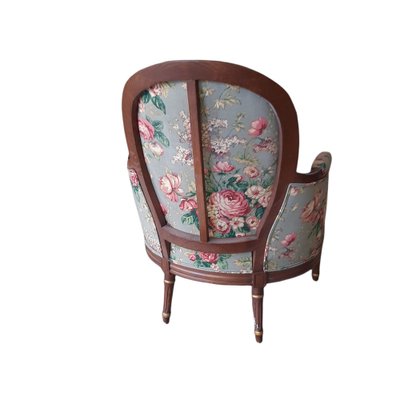 Louis XV Style Bergere Armchair in Floral Fabric-TCS-1061042