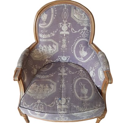 Louis XV Style Bergere Armchair in Floral Fabric-TCS-1072616