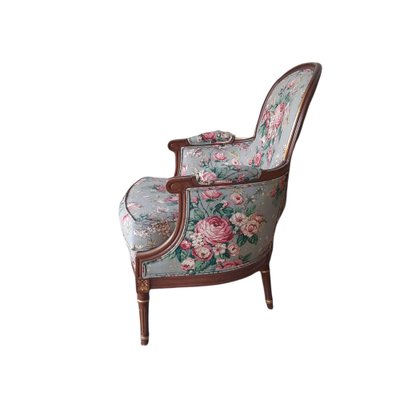 Louis XV Style Bergere Armchair in Floral Fabric-TCS-1061042