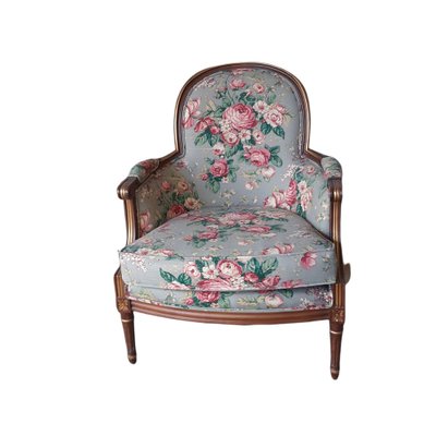 Louis XV Style Bergere Armchair in Floral Fabric-TCS-1061042