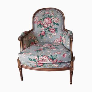 Louis XV Style Bergere Armchair in Floral Fabric-TCS-1061042