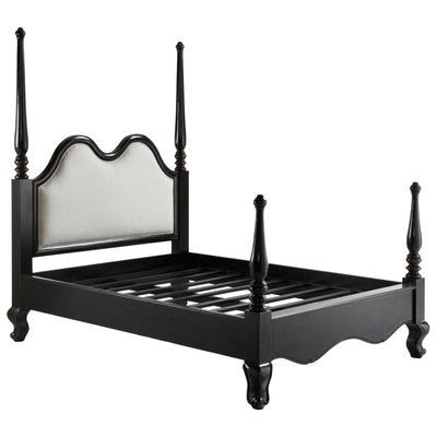 Louis XV Style Black Ebonized Mahogany Queen Bed-PSK-1002445