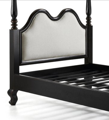 Louis XV Style Black Ebonized Mahogany Queen Bed-PSK-1002445