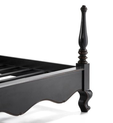 Louis XV Style Black Ebonized Mahogany Queen Bed-PSK-1002445