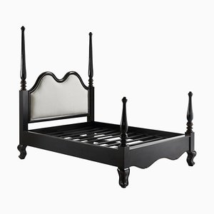 Louis XV Style Black Ebonized Mahogany Queen Bed-PSK-1002445