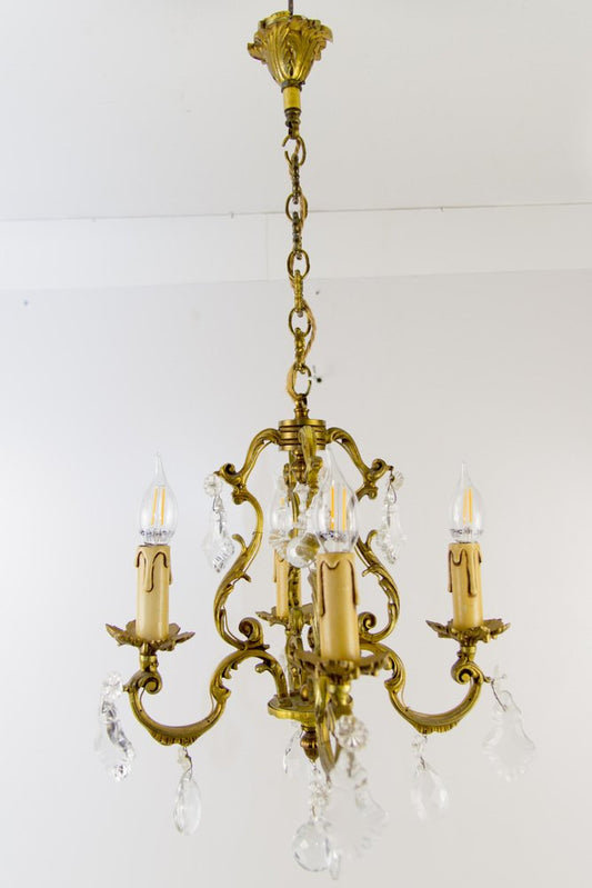 Louis XV Style Bronze and Crystal Four-Light Chandelier