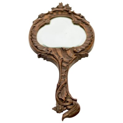 Louis XV Style Carved Oakwood Hand Mirror-KEG-1086698