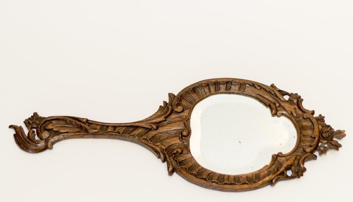 Louis XV Style Carved Oakwood Hand Mirror-KEG-1086698