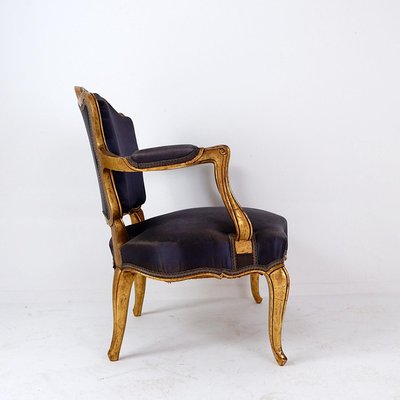 Louis XV Style Chairs with Navy Blue Silk-NYF-2019074