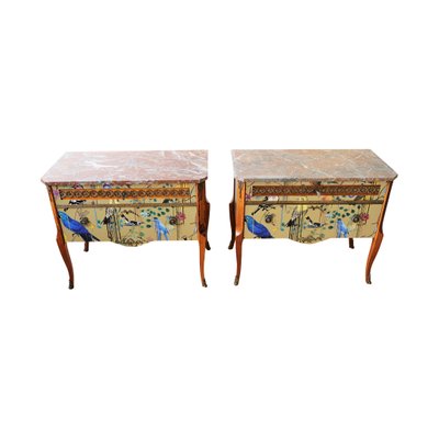 Louis XV Style Commodes with Marble Tops, 1950s, Set of 2-VTA-1438737