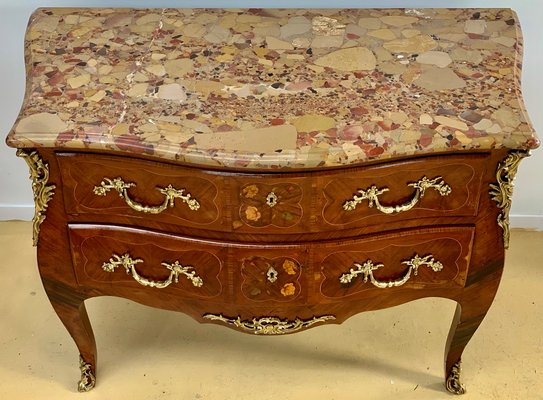 Louis XV Style Curved Chest of Drawers in Precious Wood Marquetry-EQU-1417569