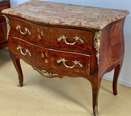 Louis XV Style Curved Chest of Drawers in Precious Wood Marquetry-EQU-1417569