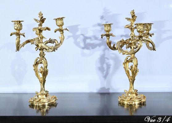 Louis XV Style Gilded Bronze Candelabras, Late 19th Century, Set of 2-RVK-1724981