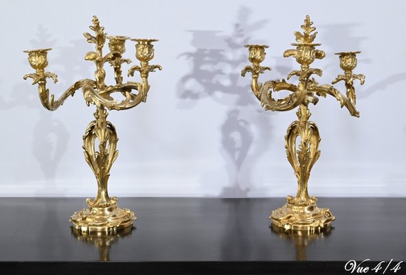 Louis XV Style Gilded Bronze Candelabras, Late 19th Century, Set of 2-RVK-1724981