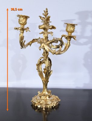 Louis XV Style Gilded Bronze Candelabras, Late 19th Century, Set of 2-RVK-1724981