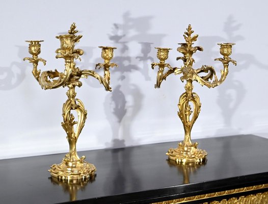 Louis XV Style Gilded Bronze Candelabras, Late 19th Century, Set of 2-RVK-1724981