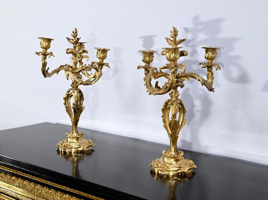 Louis XV Style Gilded Bronze Candelabras, Late 19th Century, Set of 2-RVK-1724981