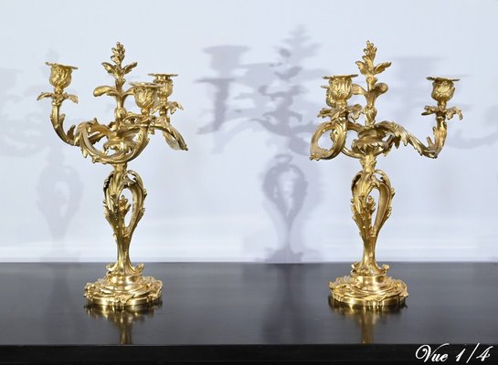 Louis XV Style Gilded Bronze Candelabras, Late 19th Century, Set of 2-RVK-1724981