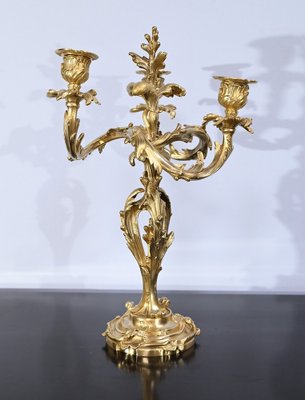 Louis XV Style Gilded Bronze Candelabras, Late 19th Century, Set of 2-RVK-1724981