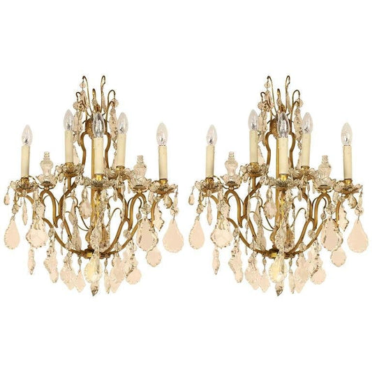 Louis XV Style Gilt-Bronze and Cut-Crystal 5-Light Sconces, Set of 2