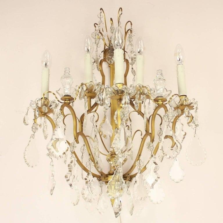 Louis XV Style Gilt-Bronze and Cut-Crystal 5-Light Sconces, Set of 2