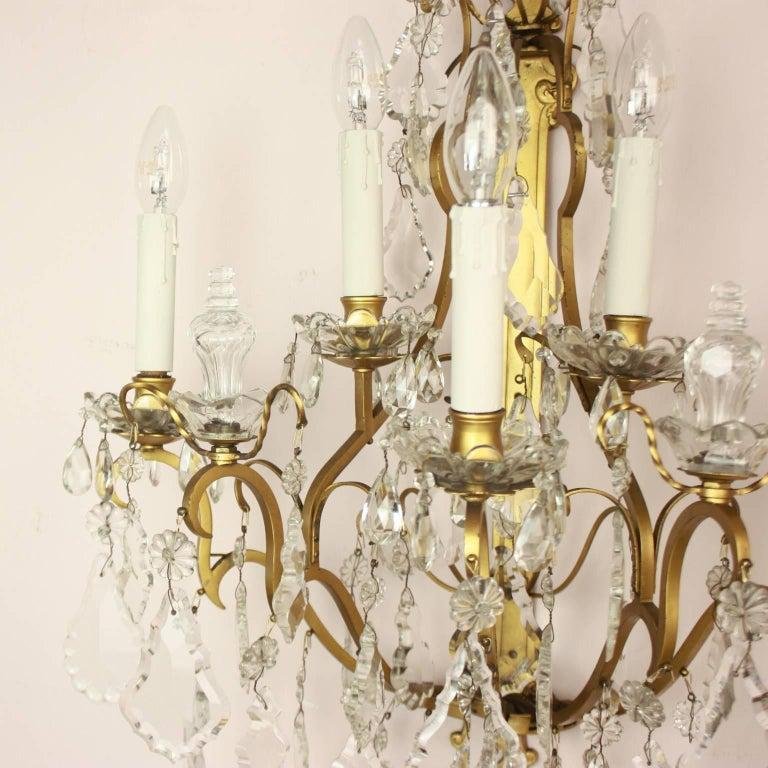 Louis XV Style Gilt-Bronze and Cut-Crystal 5-Light Sconces, Set of 2