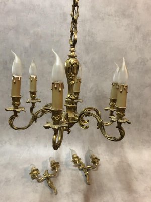 Louis XV Style Luster and Bronze Chandeliers, 1950s, Set of 3-SDV-674009