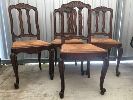 Louis XV Style Oak Dining Chairs, 1940s, Set of 4-WQQ-913729