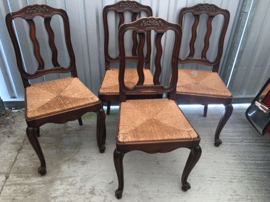 Louis XV Style Oak Dining Chairs, 1940s, Set of 4-WQQ-913729