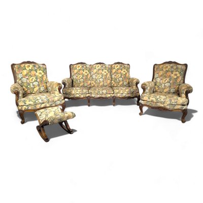 Louis XV Style Oak Living Room Set, Set of 4-HLV-2033144