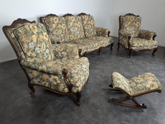 Louis XV Style Oak Living Room Set, Set of 4-HLV-2033144