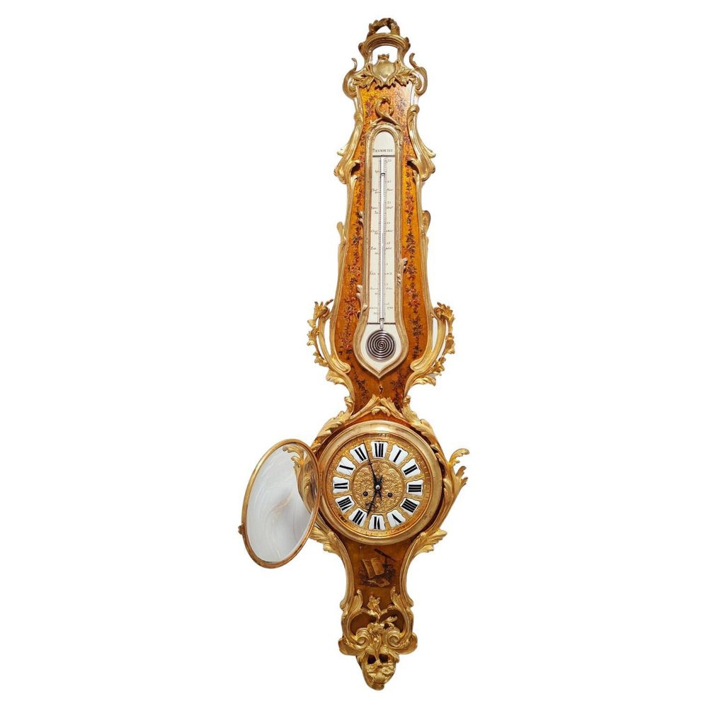 Louis Xv Style Vernis Martin Cartel Clock and Thermometer, 1740