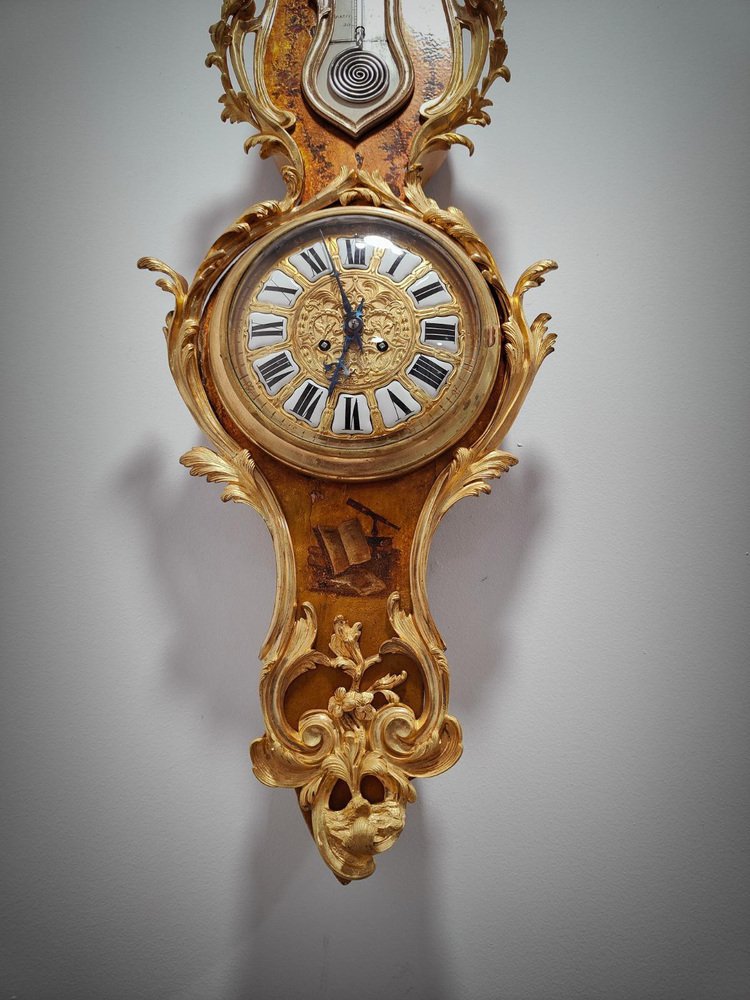 Louis Xv Style Vernis Martin Cartel Clock and Thermometer, 1740