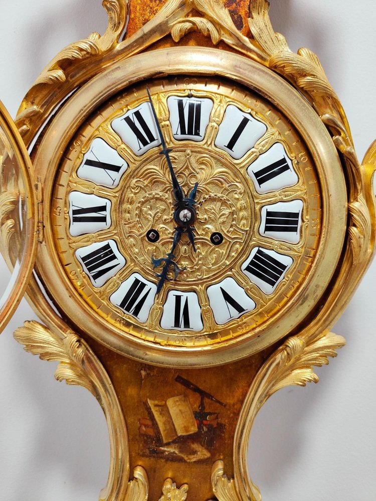 Louis Xv Style Vernis Martin Cartel Clock and Thermometer, 1740