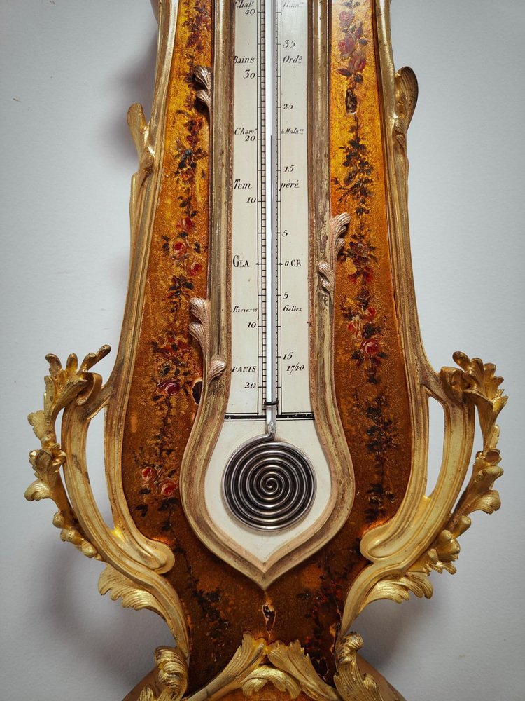 Louis Xv Style Vernis Martin Cartel Clock and Thermometer, 1740