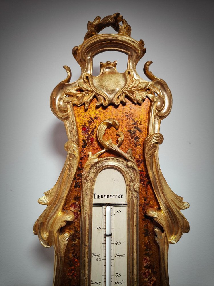 Louis Xv Style Vernis Martin Cartel Clock and Thermometer, 1740