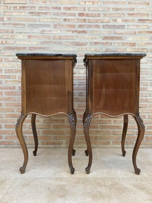 Louis XV Style Walnut Nightstands with Marble Top, 1930s, Set of 2-NOU-1047297