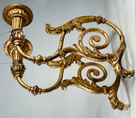 Louis XV Torch Wall Sconces in Wrought Iron with Turned Wooden Parts Gilded with Gold Leaf, Italy, Set of 2-RAQ-2033400