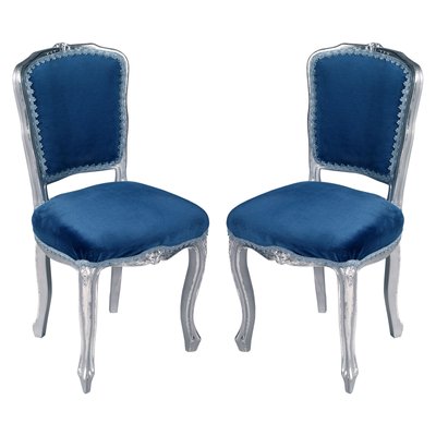 Louis XV Venetian Side Chairs in Silvered Hand-Carved Walnut, Set of 2-NJV-748564