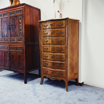 Louis XV Walnut Chest of Drawers with Marble Top-ZCZ-2017119